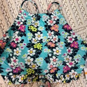 High Neck Floral Bikini Top Size Small Lace-Up Back NWT